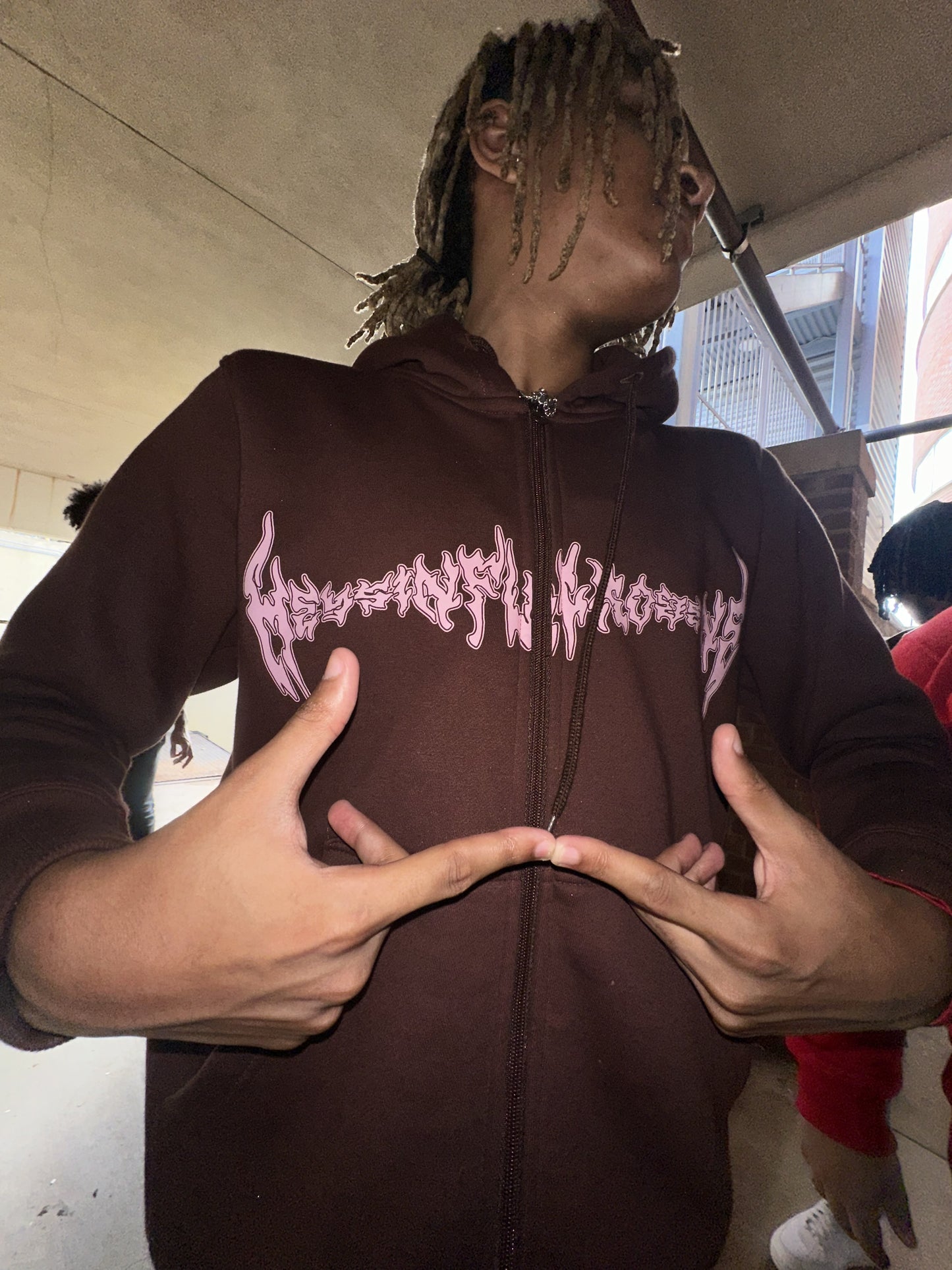 Brown HeySinfulKodeine Zip-Up Hoodie